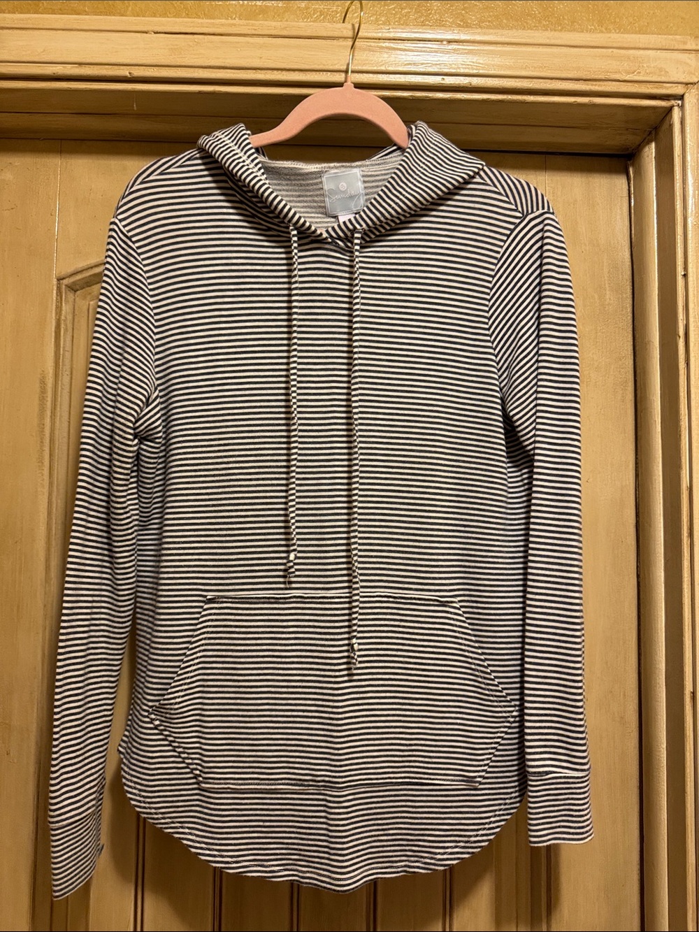 Sunday Striped Crewneck Hoodie in Navy and White